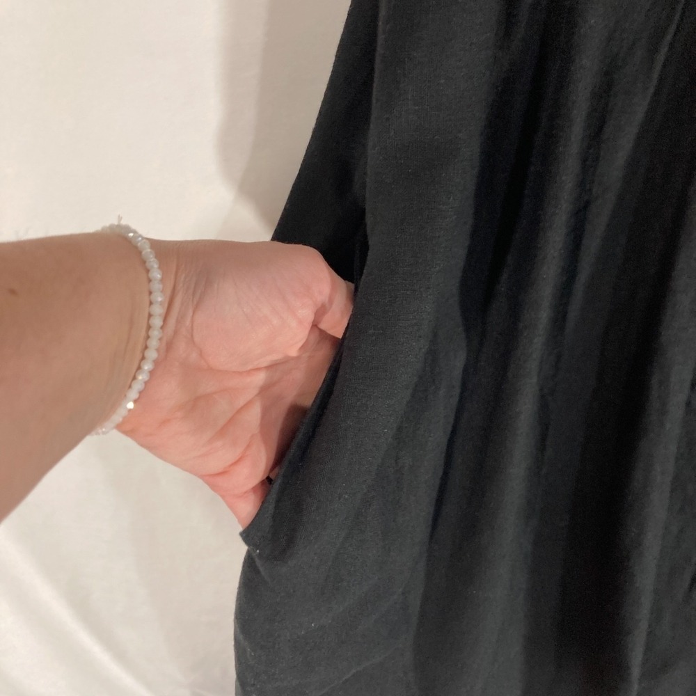 Sonoma Linen Pintucked Pleated Bib Pockets Little Black Mini Dress Womens 0X XL - Picture 5 of 11